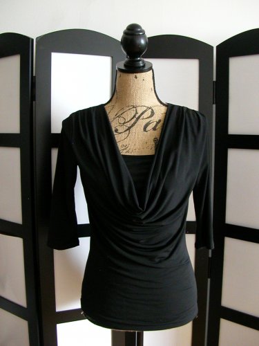 Sushi Flower NWT black draping cowl neck 3/4 sleeve top S