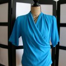 Anne Klein retro blue draped wrap cross over short sleeve top size 4