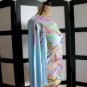 Rave light blue butterfly iris colorful flower open angel sleeve top L