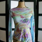 Rave light blue butterfly iris colorful flower open angel sleeve top L Rave light blue butterfly iris colorful flower open angel sleeve top L