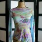 Rave light blue butterfly iris colorful flower open angel sleeve top L