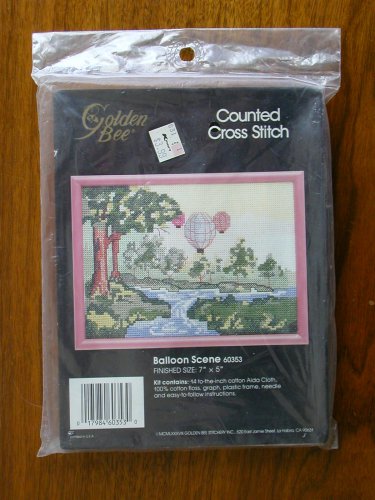 Golden Bee Hot Air Balloon tree landscape counted cross stitch kit 60353