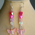 Pink white butterfly ombre heart bead earrings 2 pair Pink white butterfly ombre heart bead earrings 2 pair