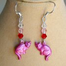 Ombre pink cat charm and flower crystal bead earrings 2 pair Ombre pink cat charm and flower crystal bead earrings 2 pair