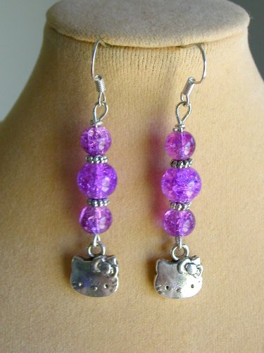 Hello kitty cat purple pink orange aqua teal brown charm earrings