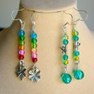 Rainbow clover and green dragonfly crackle bead charm earrings 2 pair lot Rainbow clover and green dragonfly crackle bead charm earrings 2 pair lot