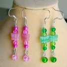 Pink and green pressed Czech butterfly bead charm earrings Lot of 2 Pink and green pressed Czech butterfly bead charm earrings Lot of 2