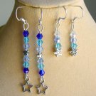 Ombre star charm blue bicone crystal bead earrings 2 pair lot Ombre star charm blue bicone crystal bead earrings 2 pair lot