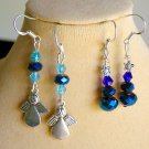 Angel charm and Christmas tree blue aqua iridescent crystal bead earrings 2 Pair Angel charm and Christmas tree blue aqua iridescent crystal bead earrings 2 Pair