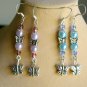Butterfly silver bead light purple & baby blue earrings 2 Pair