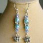 Butterfly silver bead light purple & baby blue earrings 2 Pair