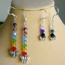 Butterfly crystal bicone bead rainbow chakra earrings 2 pair