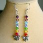 Butterfly crystal bicone bead rainbow chakra earrings 2 pair