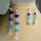 Blue ombre crystal flower bead linear earrings 2 pair