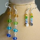 Blue green orange ombre crystal linear flower bead earrings 2 pair