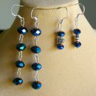 Blue peacock AB crystal linear flower bead earrings 2 pair