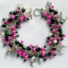 Poodle dog retro 1950’s pink black bead cha cha charm bracelet Poodle dog retro 1950’s pink black bead cha cha charm bracelet