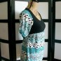 Discreet black aqua white empire waist babydoll short sleeve top M