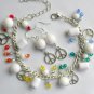 Peace sign white bead rainbow crystal charm Bracelet Earrings Set