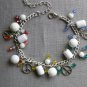 Peace sign white bead rainbow crystal charm Bracelet Earrings Set
