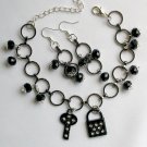 Lock and key rhinestone charm black chain crystal Bracelet Earrings Set