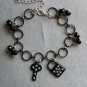 Lock and key rhinestone charm black chain crystal Bracelet Earrings Set