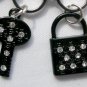Lock and key rhinestone charm black chain crystal Bracelet Earrings Set