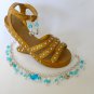 Crystal heart bead aqua blue charm anklet
