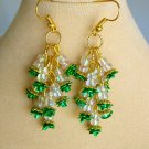 Green rose flower iridescent clear bead dangle earrings Green rose flower iridescent clear bead dangle earrings