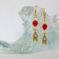 Red glass heart clear crystal bead love charm earrings