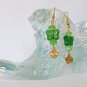 Czech butterfly four leaf clover green lime crystal charm earrings