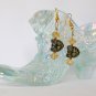 Czech black cat face champagne yellow crystal bead earrings