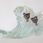 Purple kitty cat face glass bead rondelle crystal earrings
