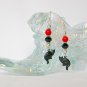 Halloween black cat red orange bead charm earrings