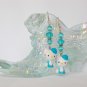 Hello Kitty cat aqua blue crystal bead charm earrings