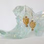 Cat face light brown tan pressed glass bead earrings