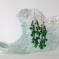 Green rose flower iridescent bugle bead dangle earrings