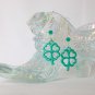 Painted green four leaf clover crystal bead charm earrings