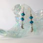 Moon and star charm blue AB peacock crystal bead earrings