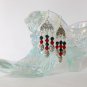 Ladybug red black crystal bicone bead chandelier earrings