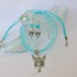 Fairy Posing charm pendant aqua organza Necklace crystal Earrings Set