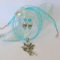 Fairy Dancing charm pendant aqua organza Necklace crystal Earrings Set