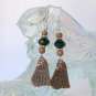 Siamese Pin brass tabby cat brown bead charm Earrings Necklace Set