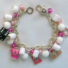 Lucky Charm dice clover horseshoe pink white bead bracelet Lucky Charm dice clover horseshoe pink white bead bracelet
