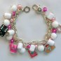 Lucky Charm dice clover horseshoe pink white bead bracelet