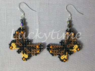 Dark brown butterfly Plastic Canvas AB bead earrings