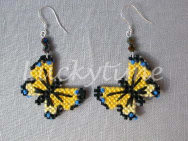 Yellow butterfly Plastic Canvas AB bead earrings tiger swallowtail
