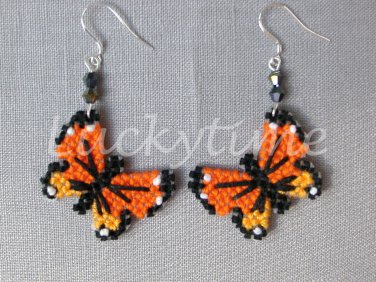 Orange butterfly Plastic Canvas AB bead earrings monarch