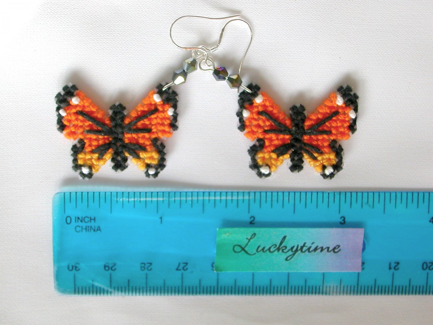 Monarch Orange Butterfly Completed Plastic Canvas Earrings