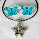 Aqua blue butterfly Plastic Canvas earrings set